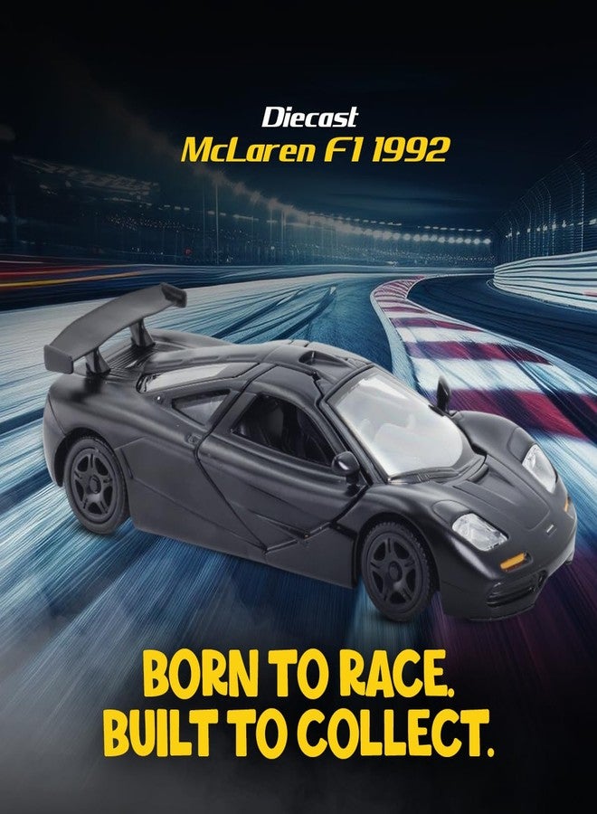 آر إم زد سيتي سيارة ماكلارين إف 1 موديل 1992 من آر إم زد سيتي، مصنوعة من المعدن المصبوب، مقاس 5 بوصات، بمقياس 1:34 | سيارة مرخصة قابلة للتحصيل مع أبواب قابلة للفتح وآلية سحب للخلف | سلسلة عالمية للأطفال ومحبي السيارات | أسود مطفي - Image 3